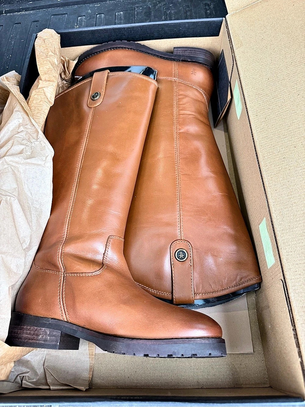 FRYE Melissa Lug Button Extended Cald Tall Boots Brown US 5.5 NWT